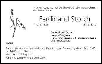 Anzeige von Ferdinand Storch von MGO