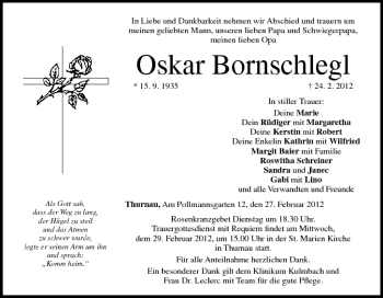 Anzeige von Oskar Bornschlegl von MGO