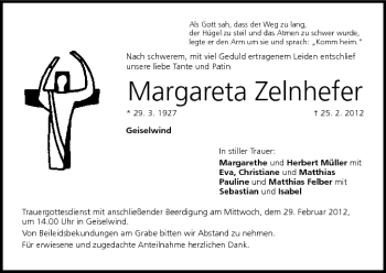 Anzeige von Margareta Zelnhefer von MGO