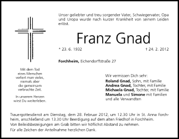 Anzeige von Franz Gnad von MGO