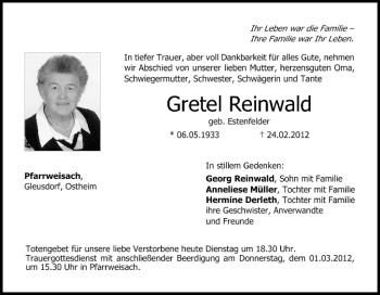 Anzeige von Gretel Reinwald von MGO