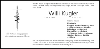 Anzeige von Willi Kugler von MGO