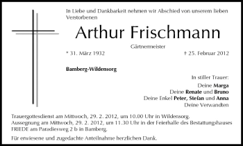 Anzeige von Arthur Frischmann von MGO