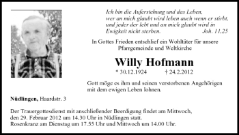 Anzeige von Willy Hofmann von MGO