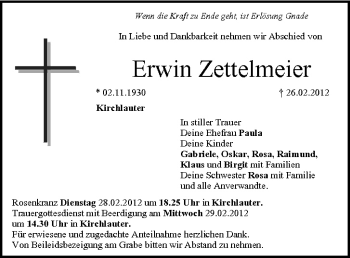 Anzeige von Erwin Zettelmeier von MGO