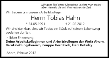 Anzeige von Tobias Hahn von MGO