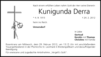 Anzeige von Kunigunda Derra von MGO