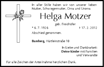 Anzeige von Helga Motzer von MGO
