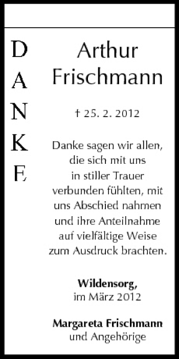 Anzeige von Arthur Frischmann von MGO