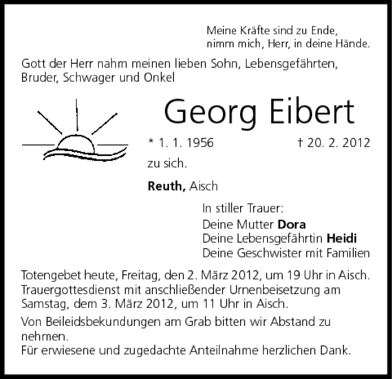  Traueranzeige für Georg Eibert vom 02.03.2012 aus MGO
