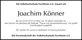 Anzeige von Joachim Könner von MGO
