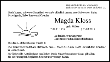 Anzeige von Magda Kloss von MGO