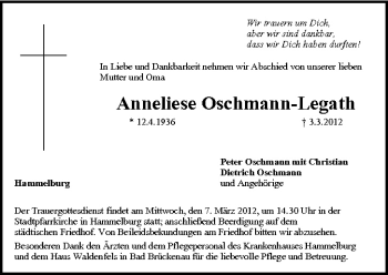 Anzeige von Anneliese Oschmann-Legath von MGO