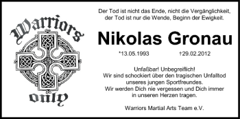 Anzeige von Nikolas Gronau von MGO