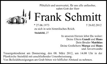 Anzeige von Frank Schmitt von MGO
