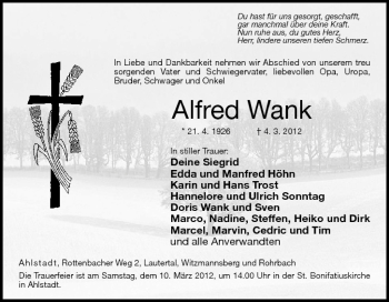 Anzeige von Alfred Wank von MGO