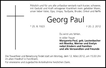 Anzeige von Georg Paul von MGO