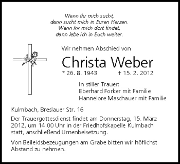 Anzeige von Christa Weber von MGO