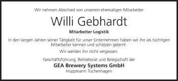Anzeige von Willi Gebhardt von MGO