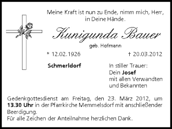 Anzeige von Kunigunda Bauer von MGO