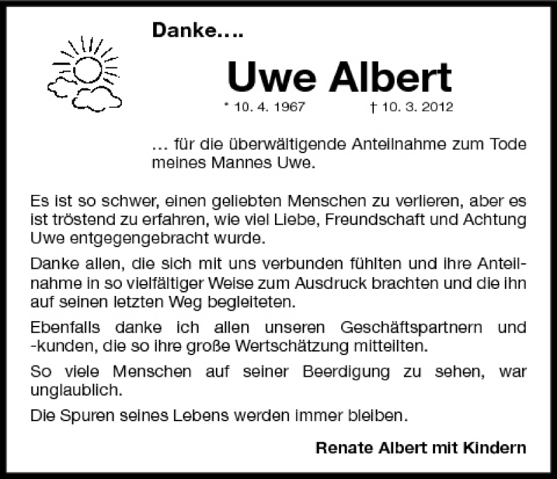  Traueranzeige für Uwe Albert vom 23.03.2012 aus MGO
