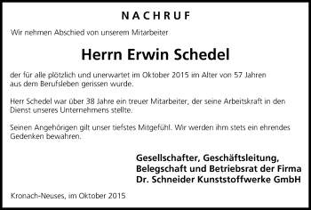 Anzeige von Erwin Schedel von MGO