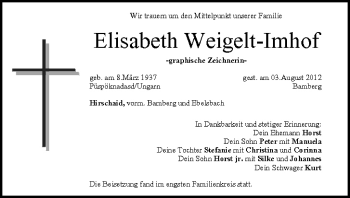 Anzeige von Elisabeth Weigelt-Imhof von MGO