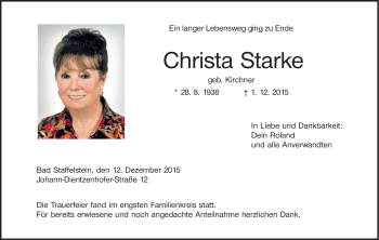 Anzeige von Christa Starke von MGO