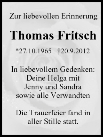 Anzeige von Thomas Fritsch von MGO