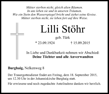 Anzeige von Lilli Stöhr von MGO