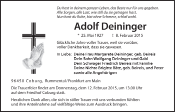 Anzeige von Adolf Deininger von MGO