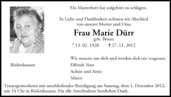 Anzeige von Marie Dürr von MGO