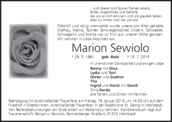 Anzeige von Marion Sewiolo von MGO