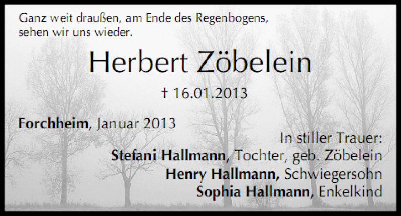  Traueranzeige für Herbert Zöbelein vom 19.01.2013 aus MGO
