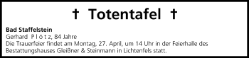 Anzeige von Totentafel vom 25.04.2015 von MGO