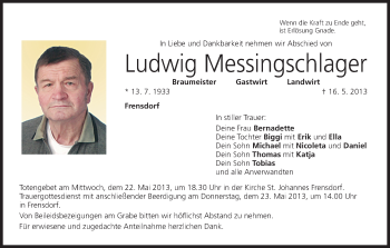 Anzeige von Ludwig Messingschlager von MGO