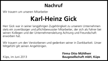 Anzeige von Karl-Heinz Gick von MGO