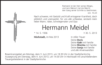Anzeige von Hermann Meidel von MGO