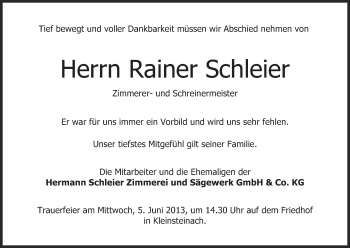Anzeige von Rainer Schleier von MGO