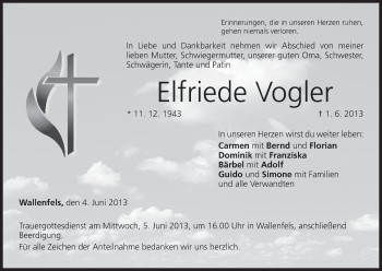 Anzeige von Elfriede Vogler von MGO