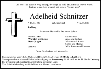 Anzeige von Adelheid Schnitzer von MGO