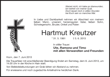 Anzeige von Hartmut Kreutzer von MGO