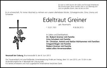 Anzeige von Edeltraut Greiner von MGO