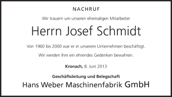Anzeige von Josef Schmidt von MGO