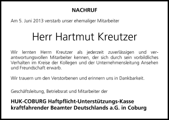 Anzeige von Hartmut Kreutzer von MGO