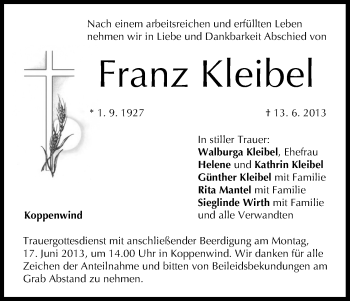 Anzeige von Franz Kleibel von MGO
