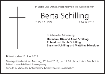 Anzeige von Berta Schilling von MGO