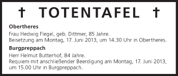 Anzeige von Totentafel vom 17.06.2013 von MGO