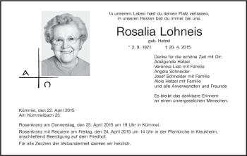 Anzeige von Rosalia Lohneis von MGO