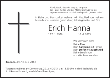 Anzeige von Erich Hanna von MGO